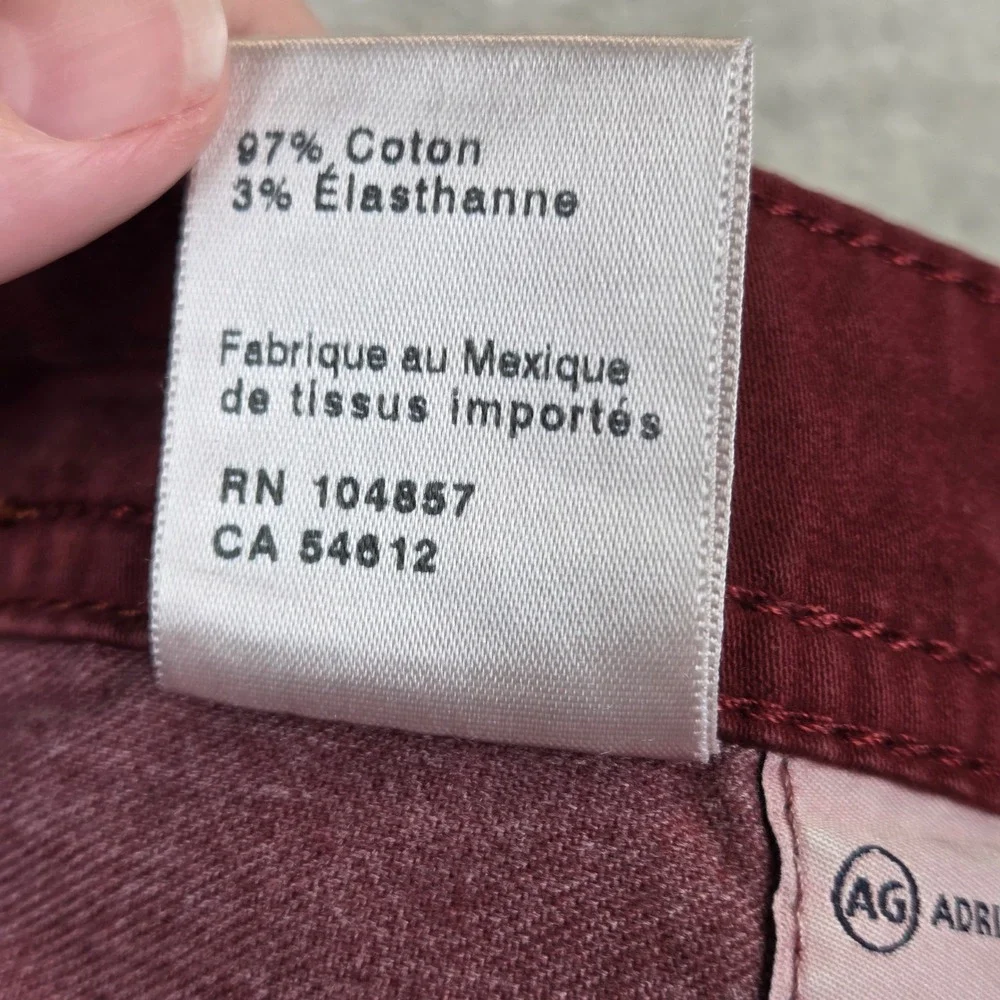 AG Adriano Goldschmied The Graduate Tailored Leg Pants Burgundy Red 40x30 Mens